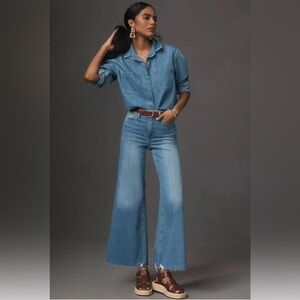 Frame Womens Zipper Fly High Rise Le Palazzo Crop Jeans Blue Wide Leg 26 Raw Hem